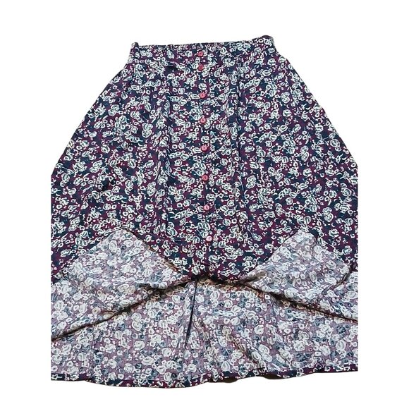 Vintage Sag Harbor Floral Maxi Skirt Burgundy Green Button Western Indie Medium - Picture 2 of 7